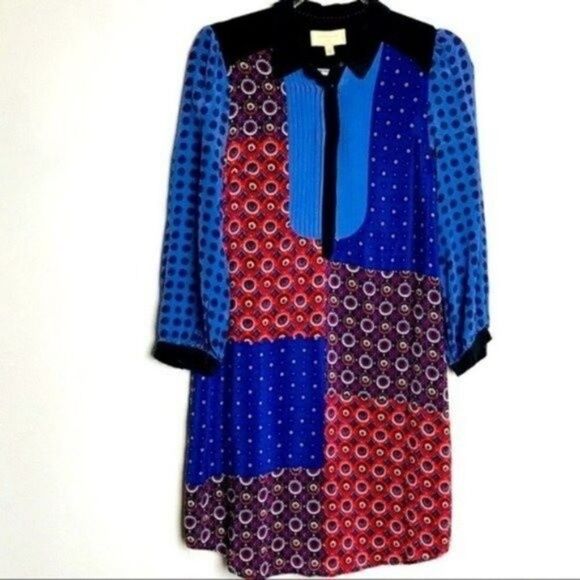 Anthropologie Moulinette Soeurs womans Silk dress small patch work style BoxS - Picture 2 of 6